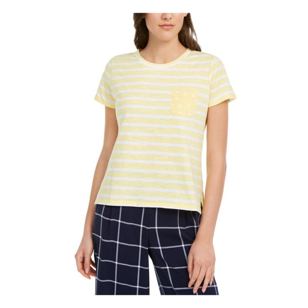 MAISON JULES Womens Yellow Striped Short Sleeve Top Size: XXS - Picture 1 of 1